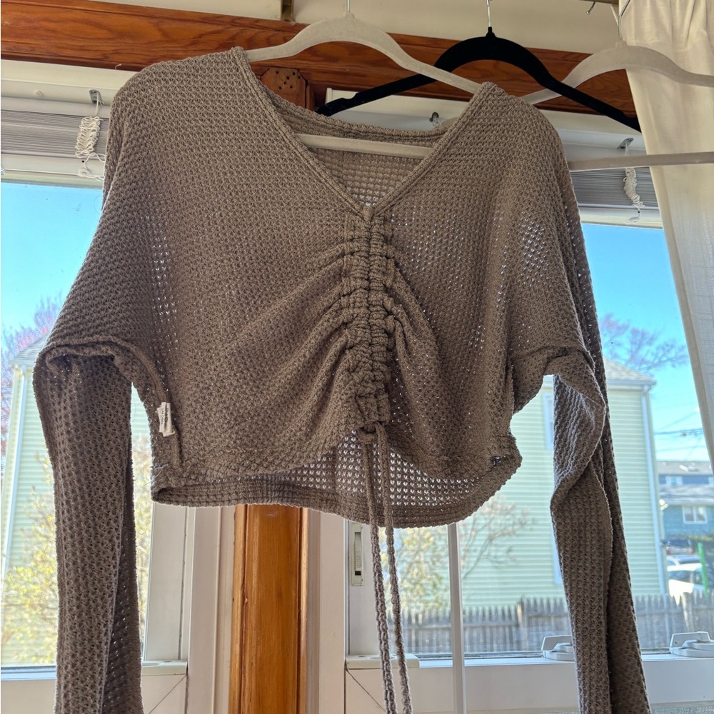 Gray Ruched Knit Crop Top